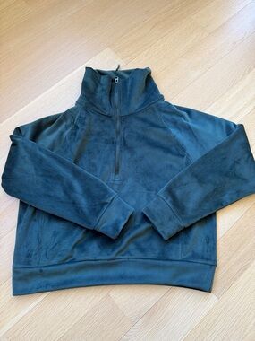 🪻Kyodan Women's Green Ribbed Velour Quarter Zip Funnel Neck Sweatshirt Size XL